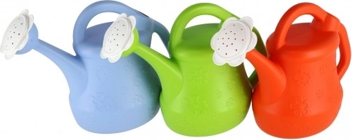 Plastic watering can with floral pattern