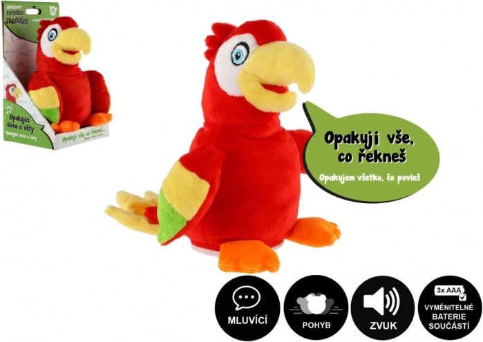 Parrot Jarousek repeating sentences plush toy