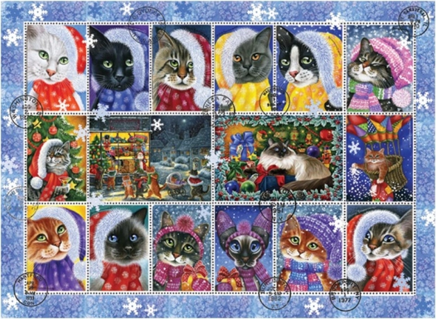 Puzzle ANATOLIAN Cat Christmas Stamps 1000 Pieces