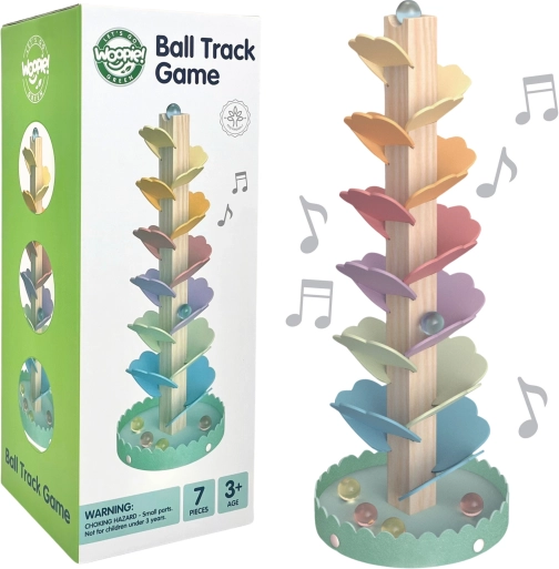 Houten knikkerboom WOOPIE GREEN – muzikale regenboog-knikkerbaan Montessori
