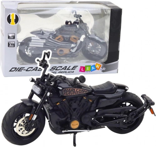 kovový model chopper motocyklu 1:12, černý se zlatými prvky se světly a zvuky