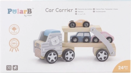 VIGA PolarB Holz-Abschleppwagen mit kleinen Autos Montessori