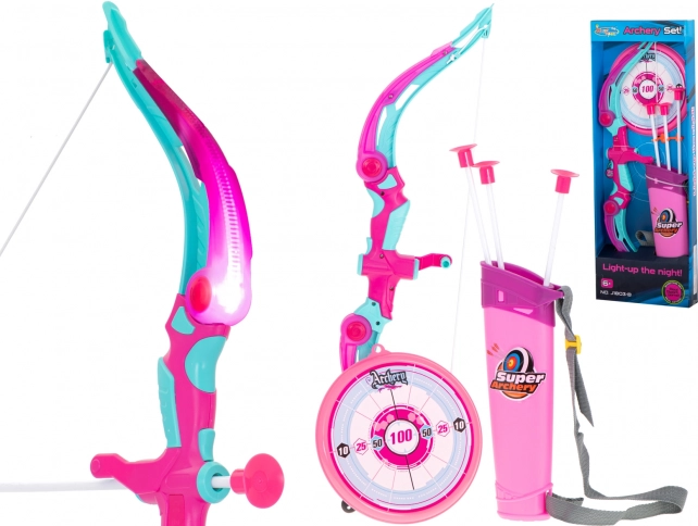 Set de tir à l’arc pour enfants rose avec cible et flèches à ventouse