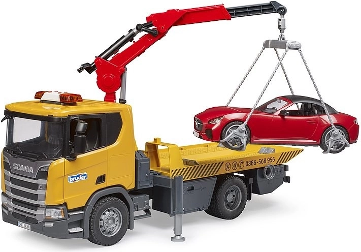Bruder Scania Super 560R tow truck set with car