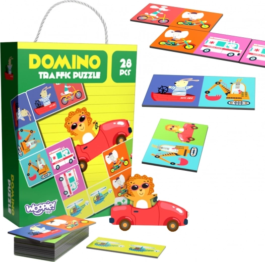 Educational Game Animals in Transportation Puzzle Domino Montessori