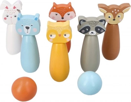 Wooden Bowling Pins Forest Animals for Kids