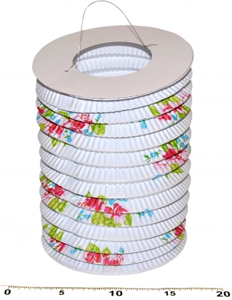 Papirlampe cylinder Hvid med blomster 15 cm