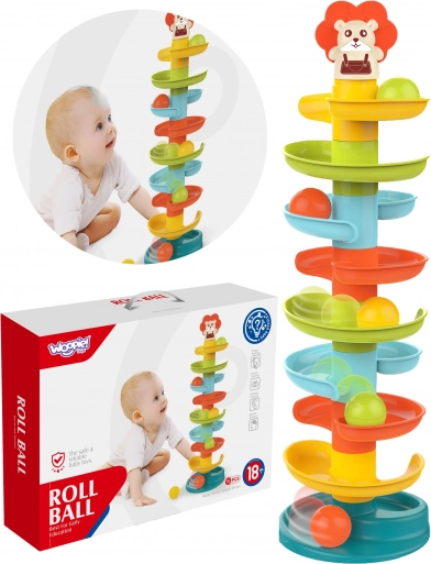 Woopie Baby spirális torony golyókkal, 10 elem és 6 golyó