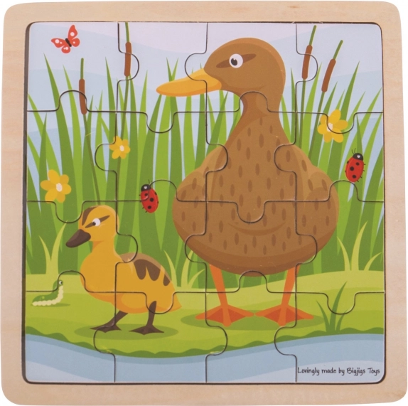 Puzzle a cornice in legno BIGJIGS TOYS anatra con anatroccolo – 16 pezzi