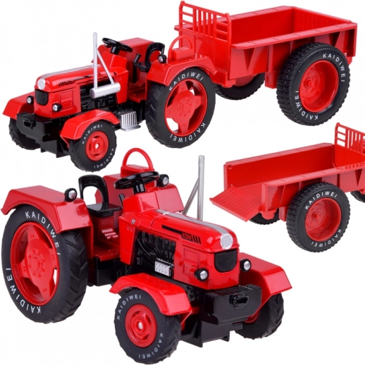 trattore rosso in metallo con rimorchio 1:18 con ruote in gomma