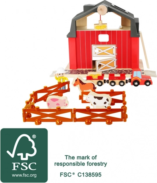 Wooden farm with accessories SMALL FOOT, 19 pieces