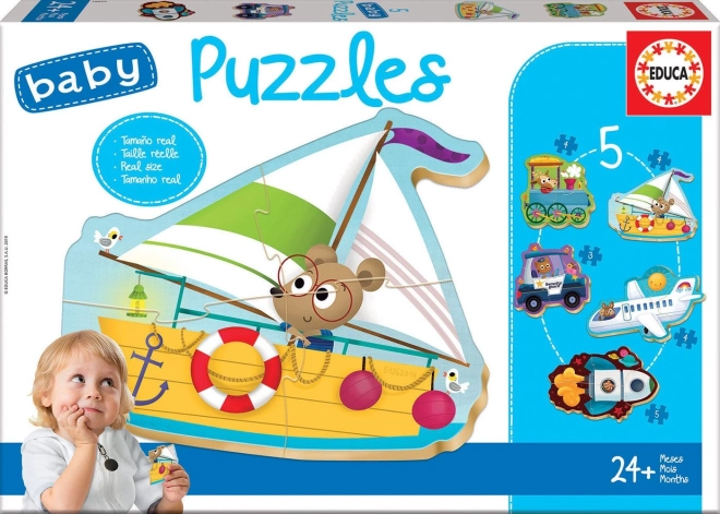 Puzzle per bambini Animali nei mezzi di trasporto 5 in 1