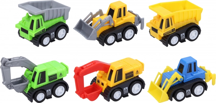 Bouwvoertuigen met terugtrekmotor 6 stuks, 6 cm