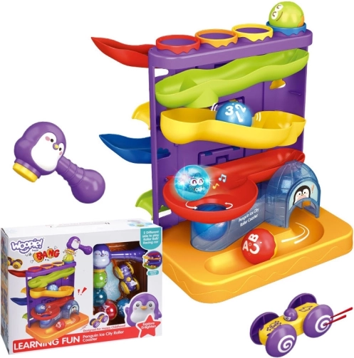 Woopie kids 3-in-1 marble run with hammer and car track