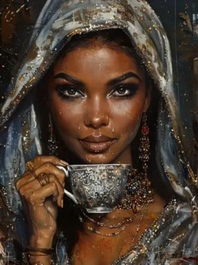 Peinture diamant – femme avec une tasse de café 30 × 40 cm