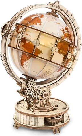 Leuchtender mechanischer Holzglobus – 3D-Bausatz RoboTime