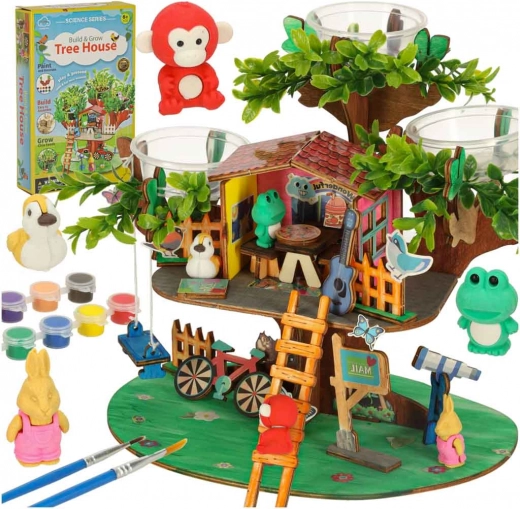 Creative treehouse kit with accessories and plant growing