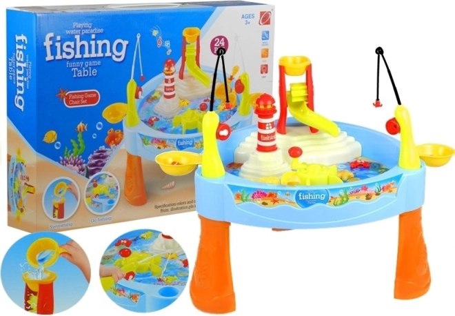 water play table with fishing and light effects, 25 pieces