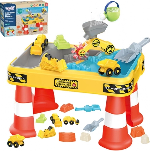 Woopie table water and sand table 2-in-1 construction set with 12 pieces and 4 cars