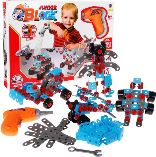 Construction Set for Kids 6+ with Electric Screwdriver and Tools - 10 Models to Assemble