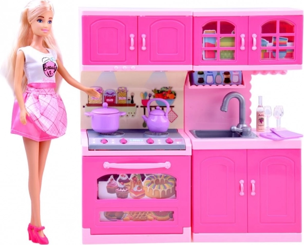 ANLILY Doll with Pink Kitchen and Accessories
