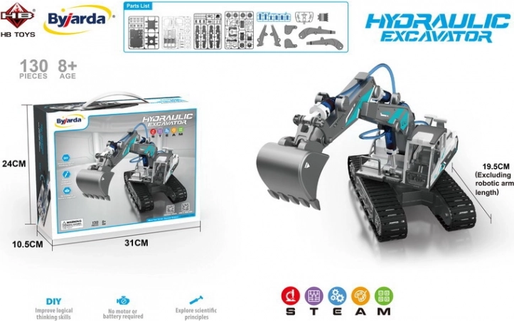 Hydraulic excavator kit for kids 8+ with water power, 130 parts