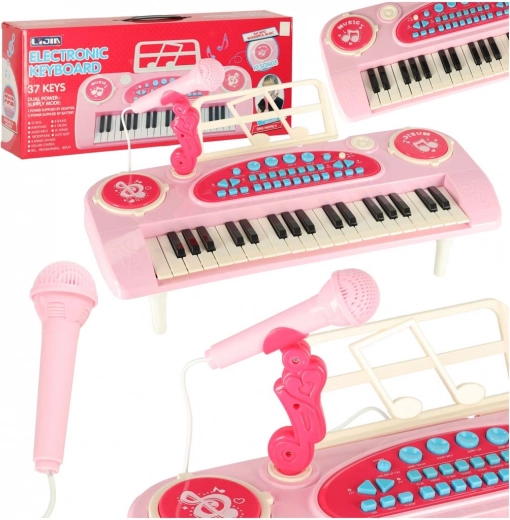 Interactive children's piano with microphone 37 keys pink