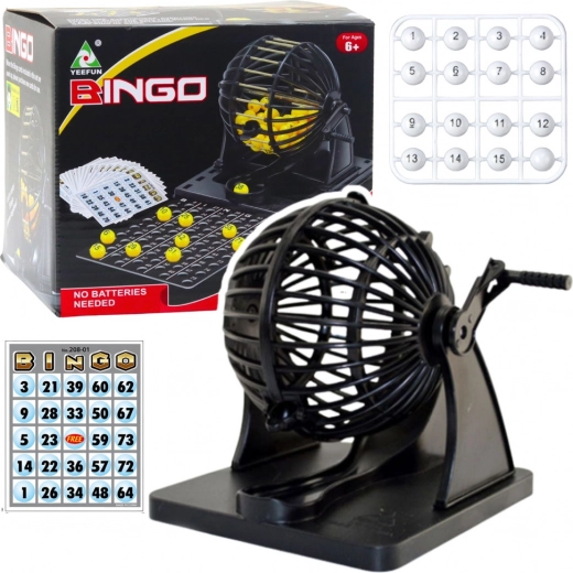 Family bingo game with draw machine, 80 balls and 20 cards