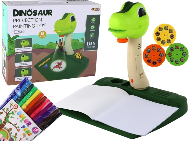 Children's dinosaur drawing projector with sounds and accessories