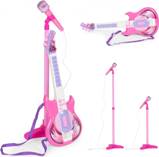 Children's Set of Electric Guitar and Microphone with Adjustable Stand