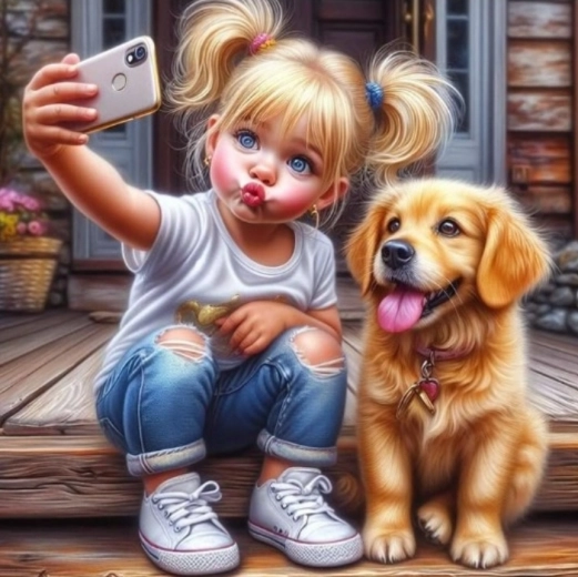 Diamond Painting Selfie with Dog 30x40 cm