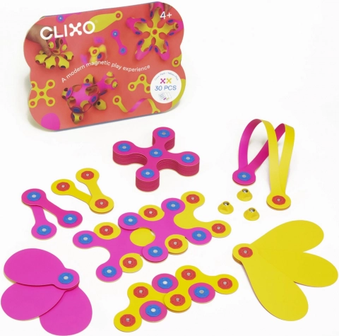 clixo crew pink & yellow magnetisk byggesæt 30 stk