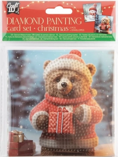 Pittura diamantata – biglietti di Natale Orsetto e Pupazzo di Neve 13×13 cm (set da 2)