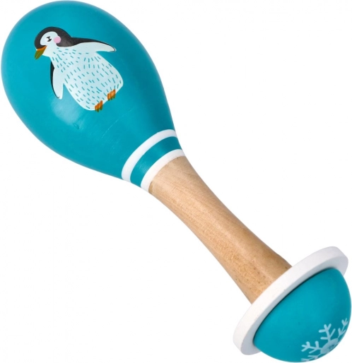 Wooden maracas with penguin for kids