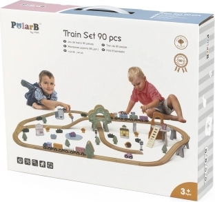 POLARB Wooden Train Set, 90 Pieces