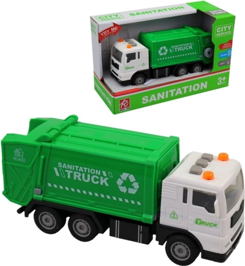 Garbage Truck Toy with Friction Power, Light, and Sound