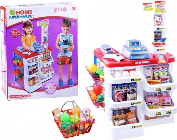 Dziecięcy supermarket z kasą i skanerem