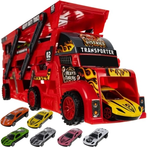 Transporteur de voitures avec lanceur et 6 voitures en métal