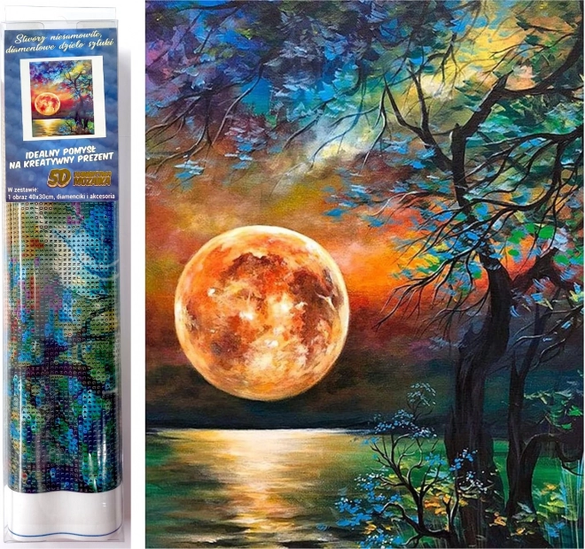 Diamond Painting Colorful Full Moon over the Lake 30x40 cm