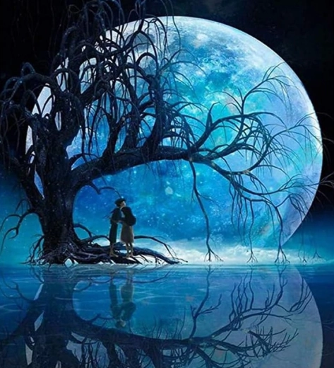 Diamond Painting Moon over the Lake 30x40cm