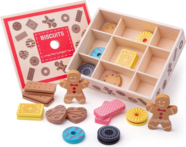 Houten doosje met speelgoedkoekjes