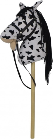 Plyšový kůň na tyči se zvukem, 70 cm, bílo‑černý (appaloosa)