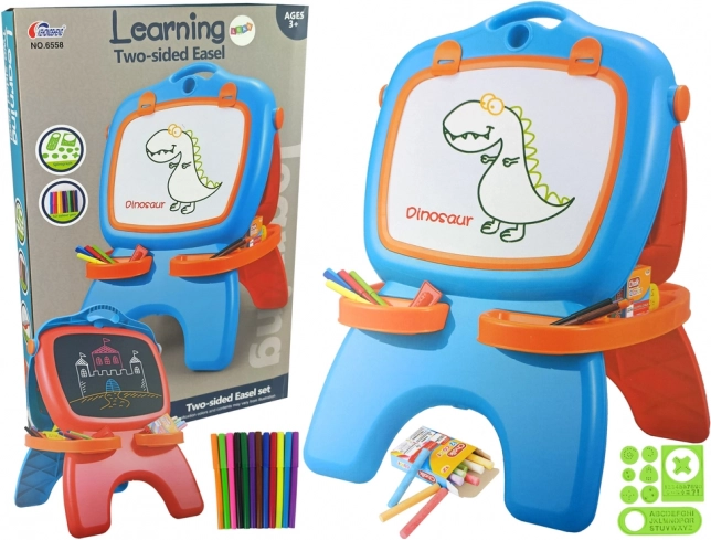 Double-Sided Magnetic Whiteboard and Chalkboard, Blue-Red, with Stencils