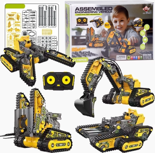 Sæt 4-i-1 Små Byggemaskiner med Fjernbetjening 176 Dele