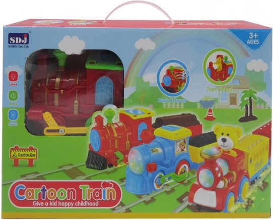 Interactive locomotive for kids 3+ with lights, sounds and moving features, 2 carriages and accessories
