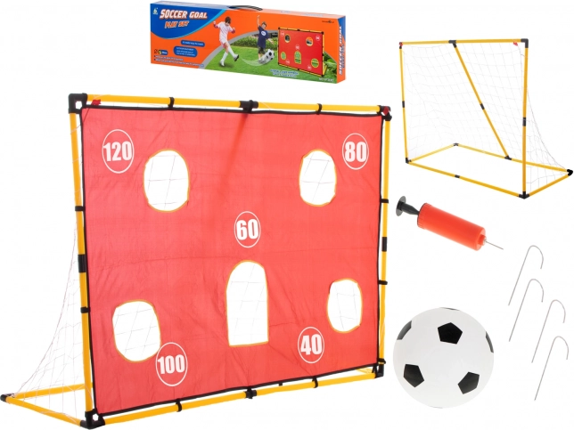 Training football goal with net, target tarp and ball