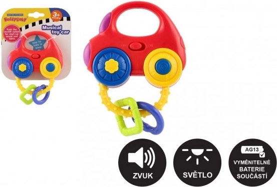 Car-shaped rattle with light and sound, plastic, 10 × 11 cm, battery-powered, 3m+