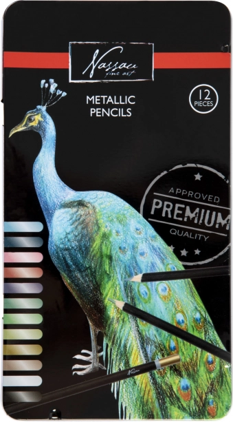 Nassau metallic kleurpotloden 12 stuks in metalen doos