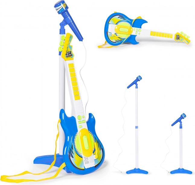 Electric guitar with microphone and stand for children, MP3 compatible, blue