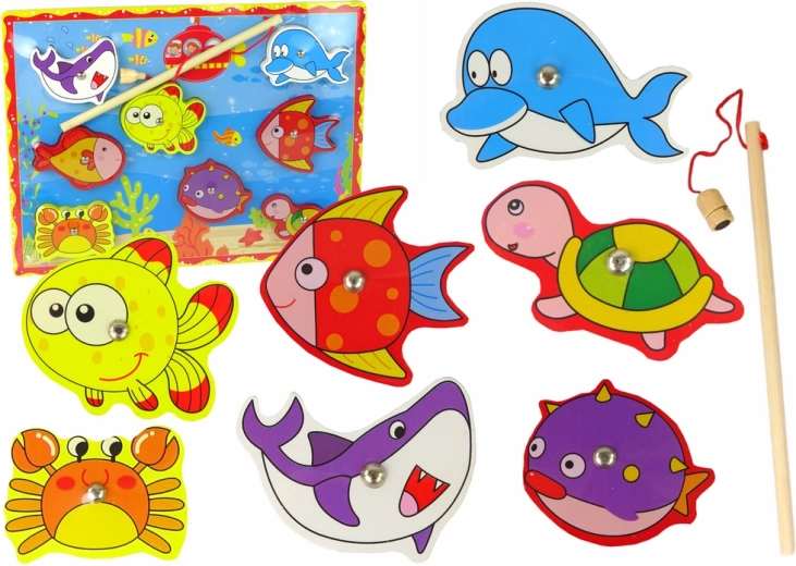 Dřevěná Magnetická Sada Na Rybaření S Barevnými Rybičkami